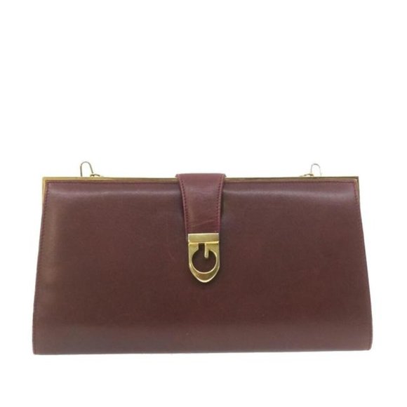 Gucci Dark Red Leather Two-Way Clutch W Gold Chain Strap - Picture 5 of 12